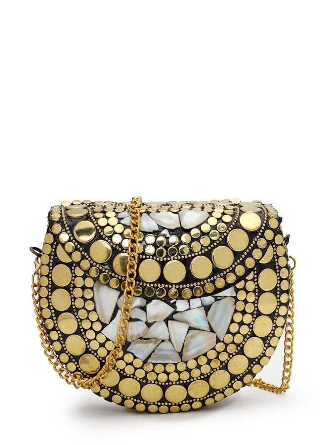 Anekaant Metal Mirage Black Embellished Clutch For Ladies | Party & Wedding Purse - Image 1